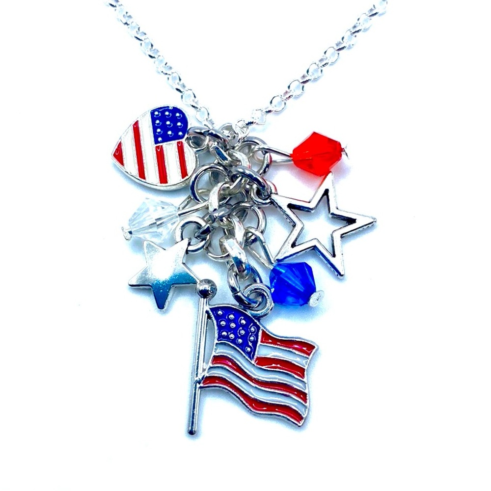 Patriotic Charm Necklace USA America 4th Of July American Flag
